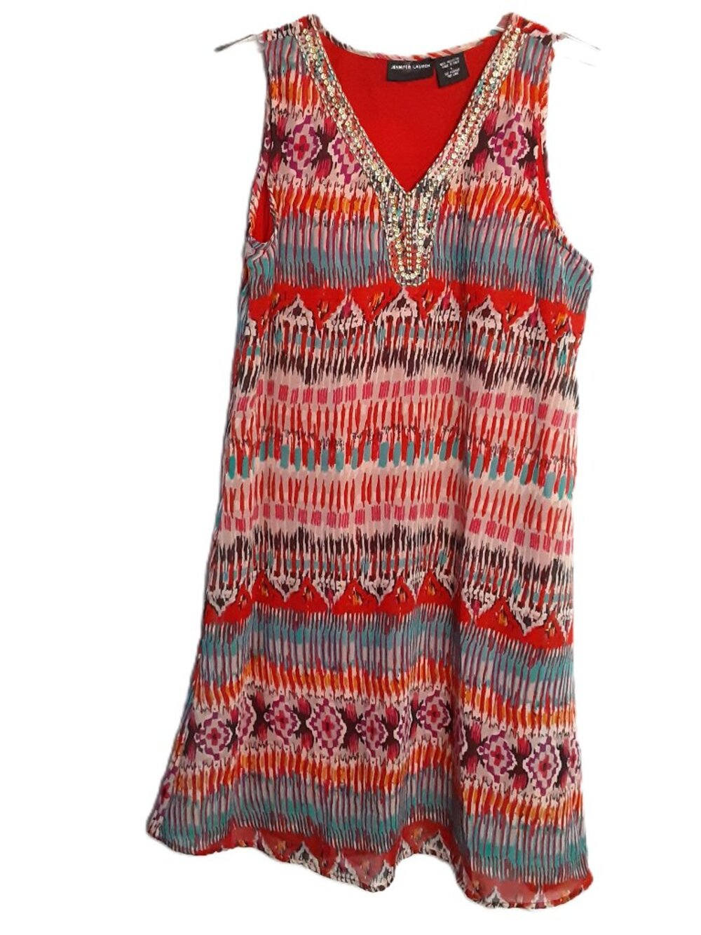 Jennifer Lauren Dress Size Large Sleeveless Beaded Lined Pullover Boho